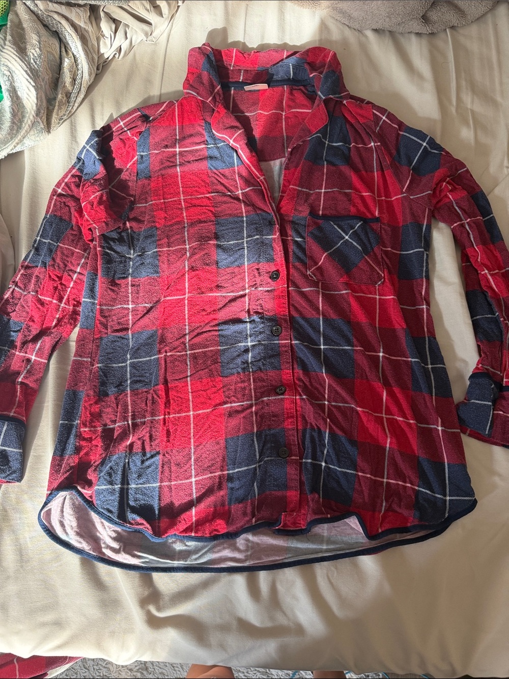 Soma Red and Navy Plaid Button-Up Sleep Shirt and matching pants